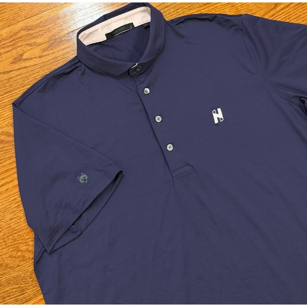 Greyson Hudson National Golf Club Polo Shirt Mens Large Blue Performance Stretch